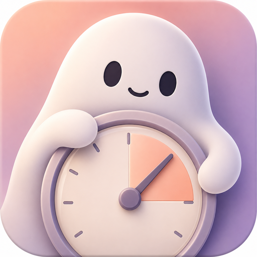 Momo app icon — a pastel ghost holding a clock